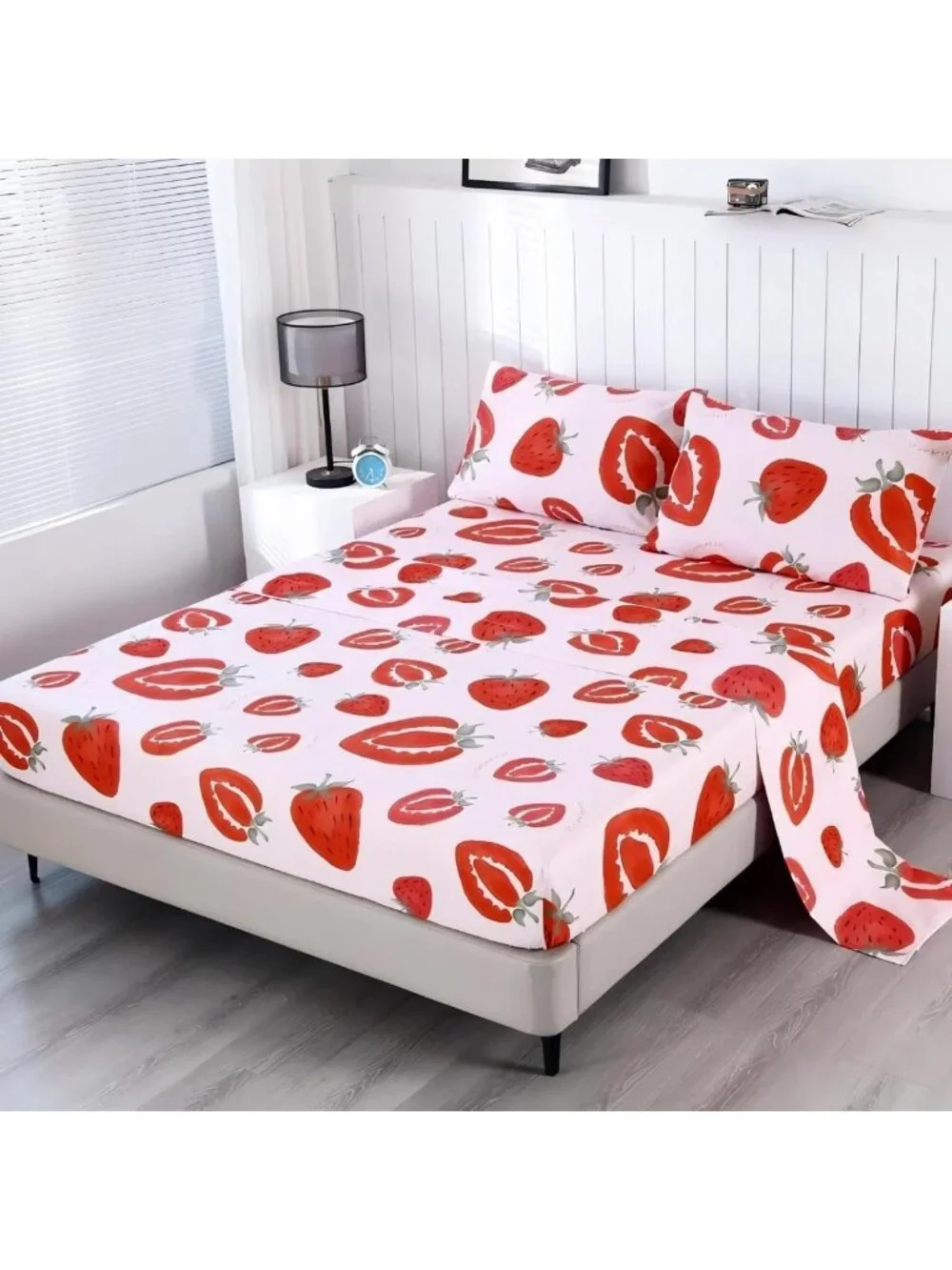 Cute Pink Strawberry Queen Sheet Set - Soft Microfiber Bedding for Kids & Teens